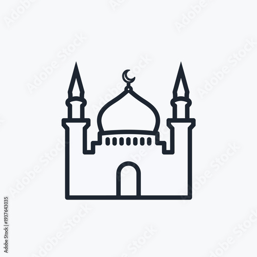 Simple Line Drawing of Mosque Icon.