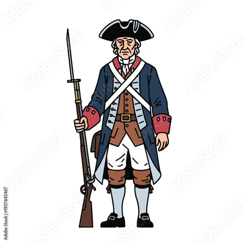 American colonial militia man with rifle and musket