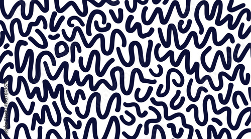Abstract pattern of navy blue squiggly lines on white background
