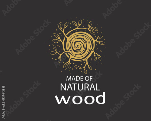 An unusual vector hand-drawn logo for the production of wood products
