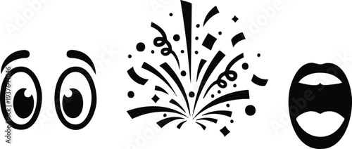 Retro Comic Pop Art Vector Set - Cartoon Eyes, Abstract Explosion Spark, and Mouth with Tongue Out Silhouette