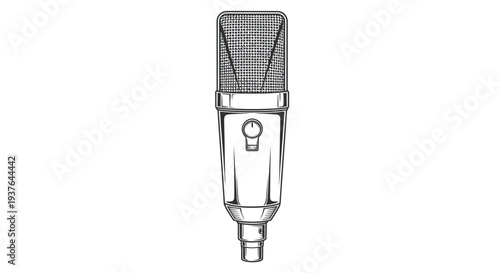 Vintage condenser microphone sketch, retro audio recording equipment