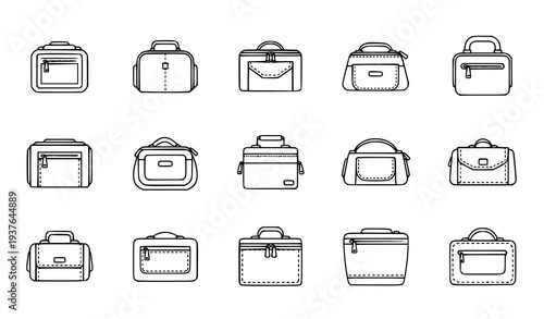 A set of various briefcase icons in a minimalist line art style
