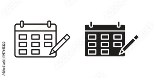 Calendar pen icon in line design. Editable stroke icon.