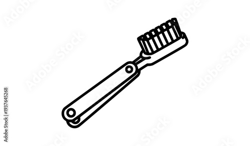 A minimalist line art illustration of a toothbrush with a simple design