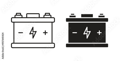 Car Battery icon design silhouette and line art style on white background
