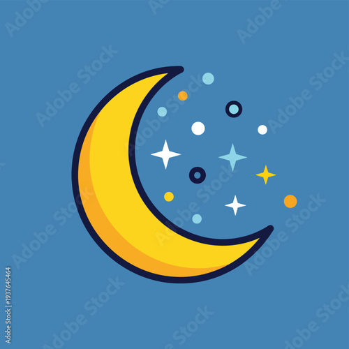 Crescent Moon with Stars Illustration.