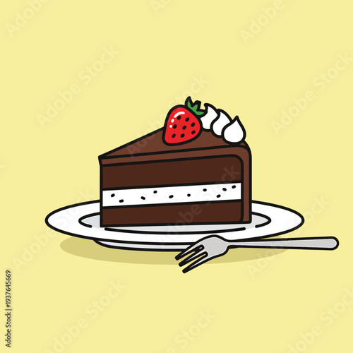 Chocolate Cake Slice with Strawberry Topping.