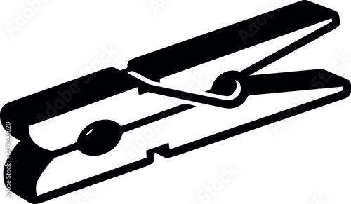 Minimalist vector flat design close up wooden clothespin side view black silhouette on white background simple graphic icon isolated outline