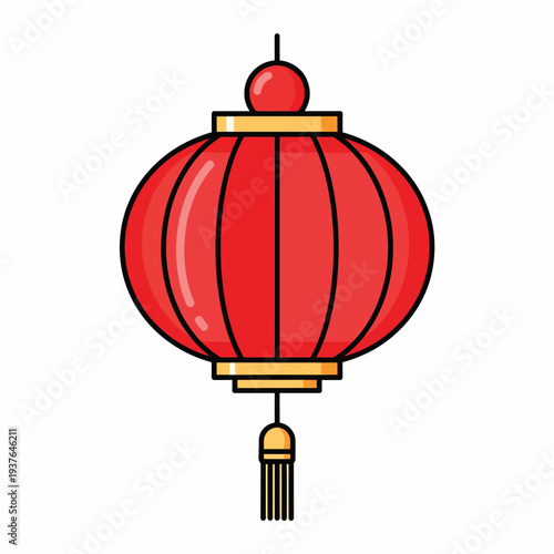 Red Chinese Lantern with Tassel Decoration.