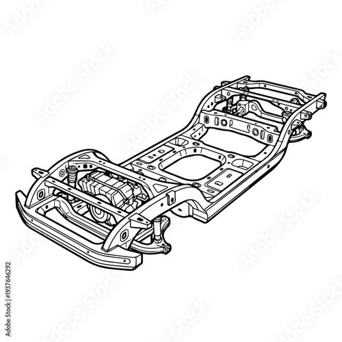 Detailed car chassis blueprint with mechanical components