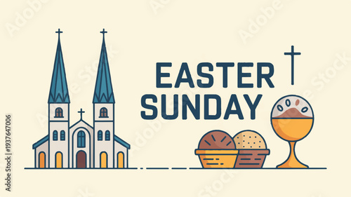 Easter sunday celebration with church bread and wine on a beige background