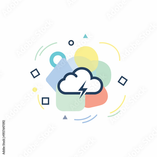Cloud Computing Icon with Lightning Bolt Symbol.