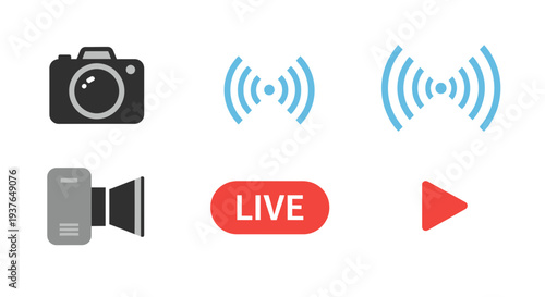 Live Streaming Media Icons.