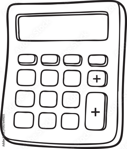 Black and white of a basic calculator with buttons plus sign