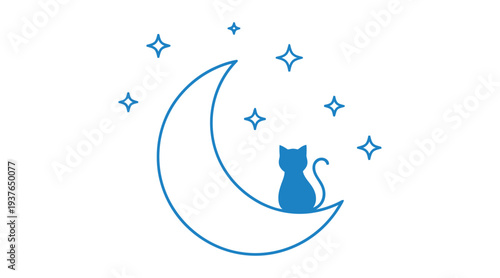 Whimsical feline lunar scene with sparkling stars