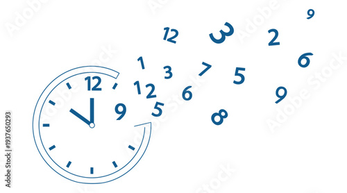 Disintegrating clock face with floating numbers in air