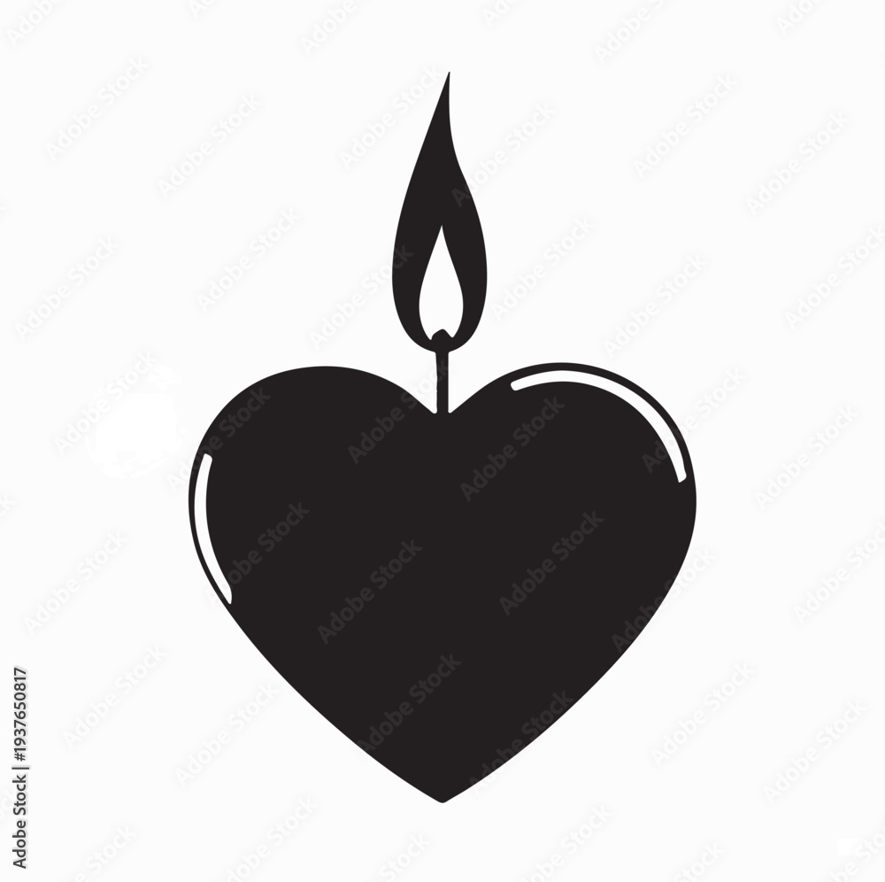Fototapeta premium Mourning Heart with Burning Candle Light Symbol Logo On White Background