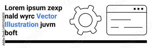 Web development, programming, digital tools, software design, UI concepts, technology processes. Gear icon with web page outline. Web development and programming concept