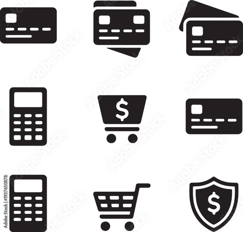 E-commerce and financial payment vector icon set for shopping and banking interface