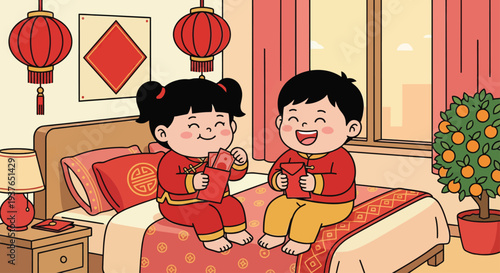 Children Celebrating Chinese New Year at Home