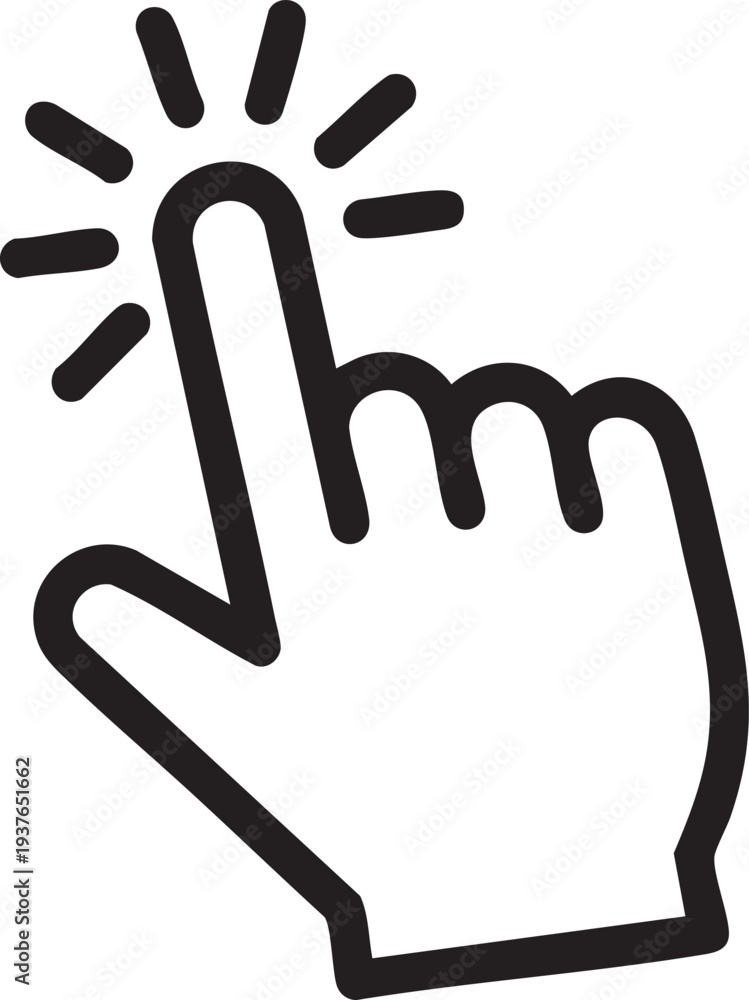 Obraz premium Black hand with index finger pointing upwards and lines radiating from fingertip