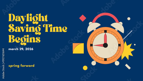 A colorful illustration depicts a calendar page for march 29 2026 highlighting spring forward with a clock and floral elements high-quality professional detailed modern elegant