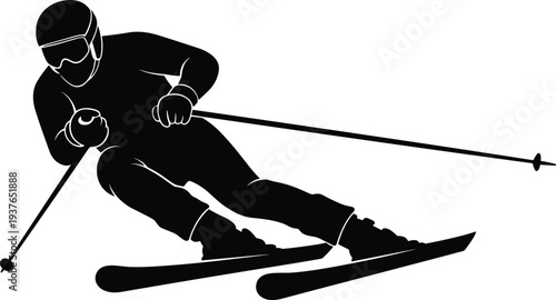 Alpine skier skiing downhill silhouette winter sport vector illustration