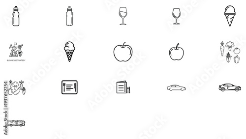 Collection of Food and Drink Icons Displayed