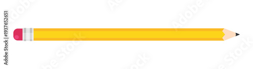 Yellow wooden pencil with rubber eraser icon in flat style. Highlighter vector illustration on white isolated background. Pencil business concept.