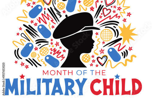 Purple Up Month of the Military Child Vector Illustration, Military Family Support Concept