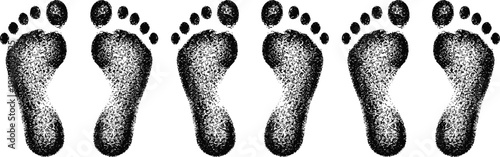 Set, of, detailed, baby, foot, prints, in, black, ink, texture, isolated, on, white, background, for, nursery, design, decoration, art, and, announcement, vectors