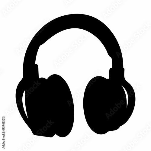Black silhouette illustration of over ear headphones for listening to music