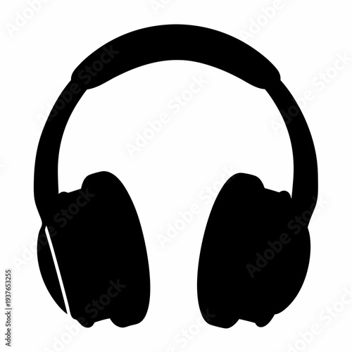 Silhouette of modern over ear headphones for listening to audio and music
