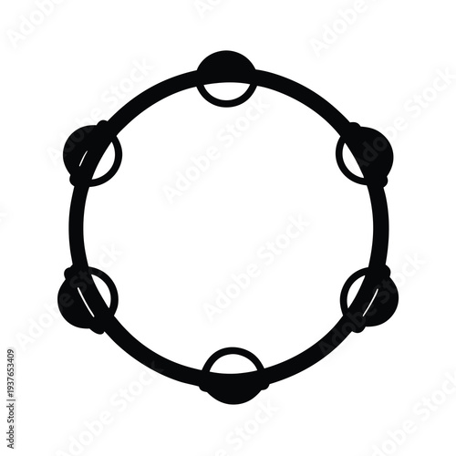 Graphical representation of a tambourine musical instrument in solid black color
