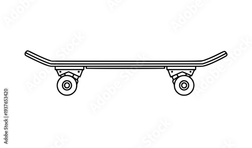 A minimalist vector graphic illustration of a skateboard with wheels