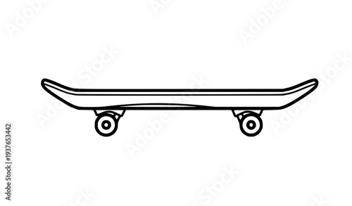 A minimalist vector graphic illustration of a skateboard with wheels