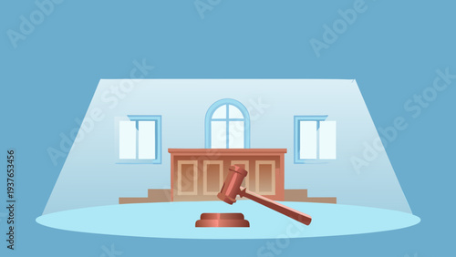 Vector illustration of a courthouse interior with a gavel on a sound block