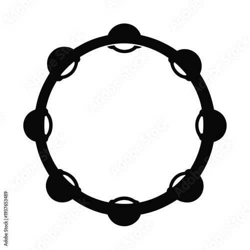 Silhouette illustration of a traditional tambourine musical instrument on a white background