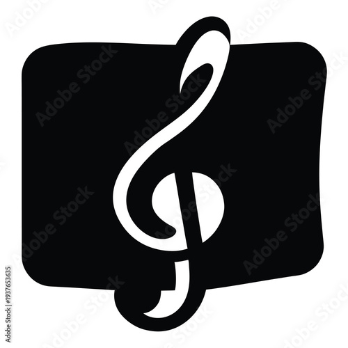 Abstract black shape with white treble clef representing music design