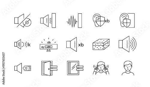 A set of minimalist icons representing various audio and sound concepts