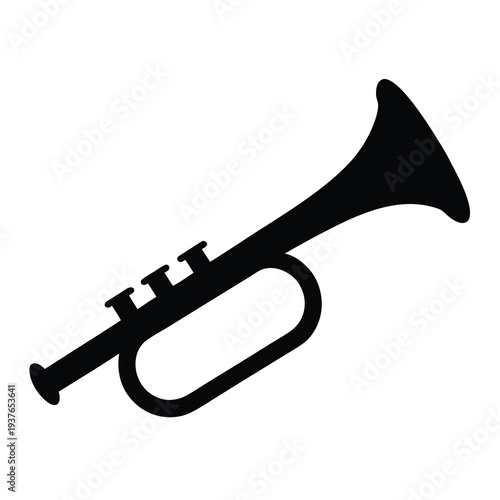 Silhouette illustration of a trumpet, iconic musical instrument, on white backdrop