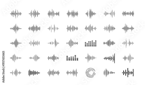 A collection of sound wave icons in a minimalist flat design style