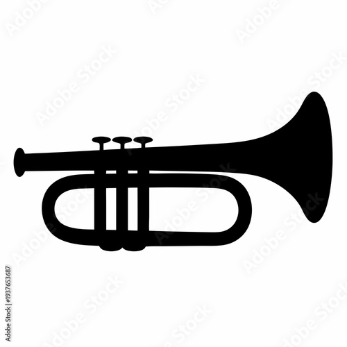 Elegant black silhouette image of a classical B flat trumpet instrument