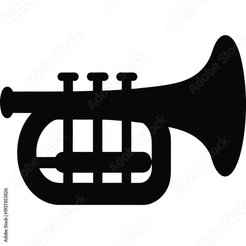 Silhouette illustration of a black trumpet on a plain white background