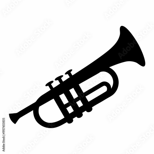 Silhouette of a Trumpet, Musical Instrument, Brass, Icon on White Background