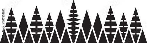 Minimalist geometric pine forest silhouette vector border for scandinavian design