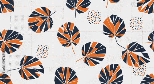 Vibrant orange and navy blue leaf pattern on white background