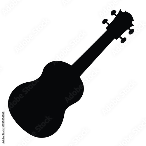 Black Silhouette of a Ukulele, a Hawaiian Instrument for making music