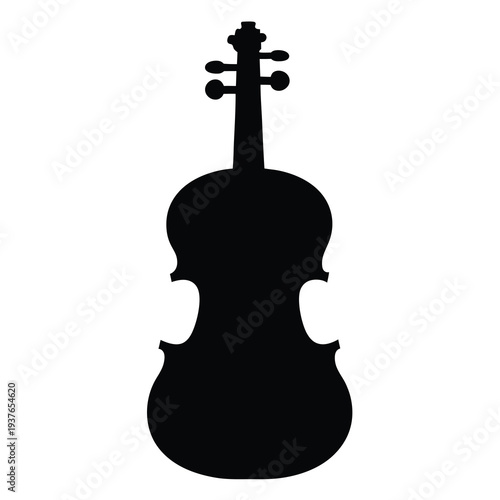Black silhouette of a violin against a white background showing shape